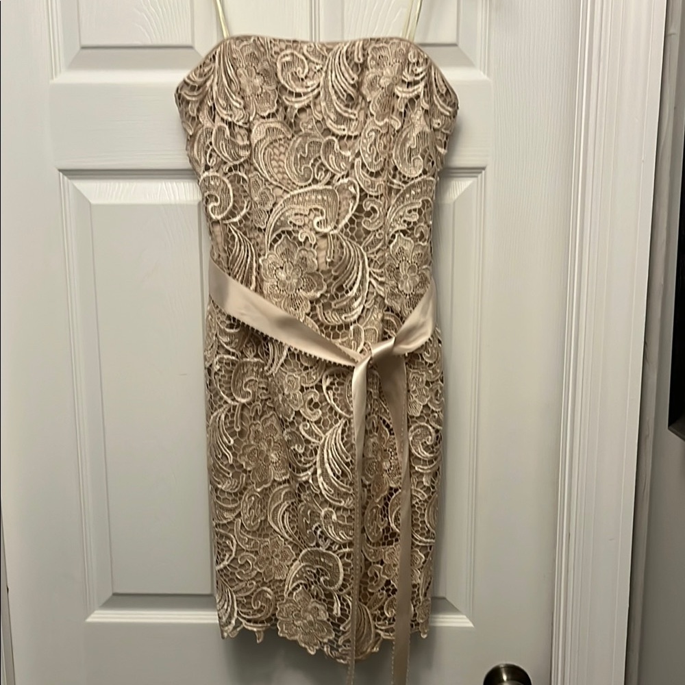 Elegant Lace Strapless Dress - Cream